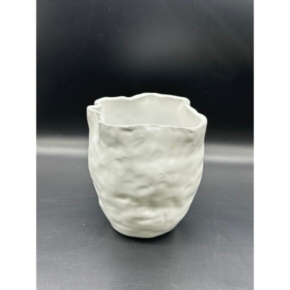 White Ceramic Kasper Vase Plant Pot Planter hammered details curved opening - Picture 2 of 7